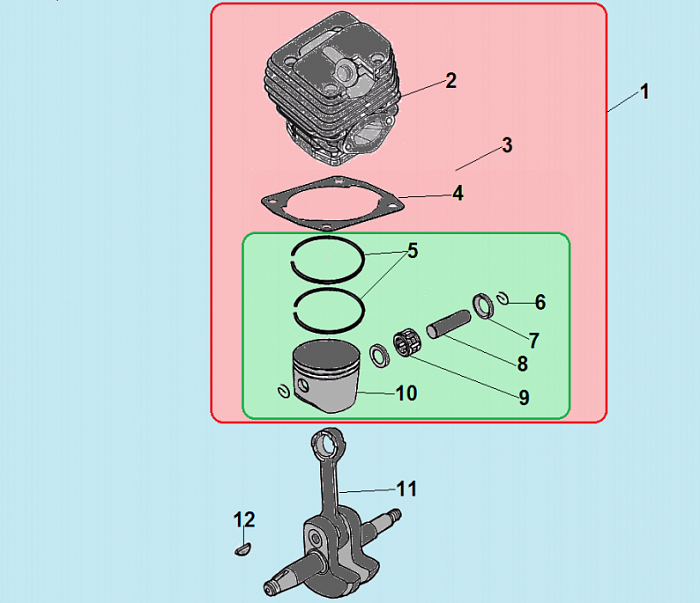 2 ПОРШЕНЬ - ЦИЛИНДР - КОЛЬЦА БЕНЗОПИЛА CHAMPION 256-18