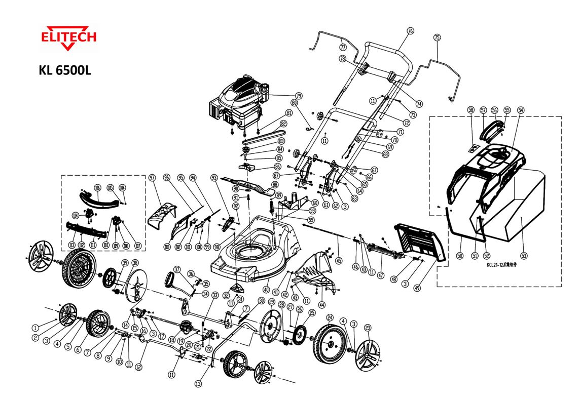 ЗАПЧАСТИ ДЛЯ ГАЗОНОКОСИЛКИ БЕНЗИНОВОЙ ELITECH К 6500L (ОБЩАЯ)