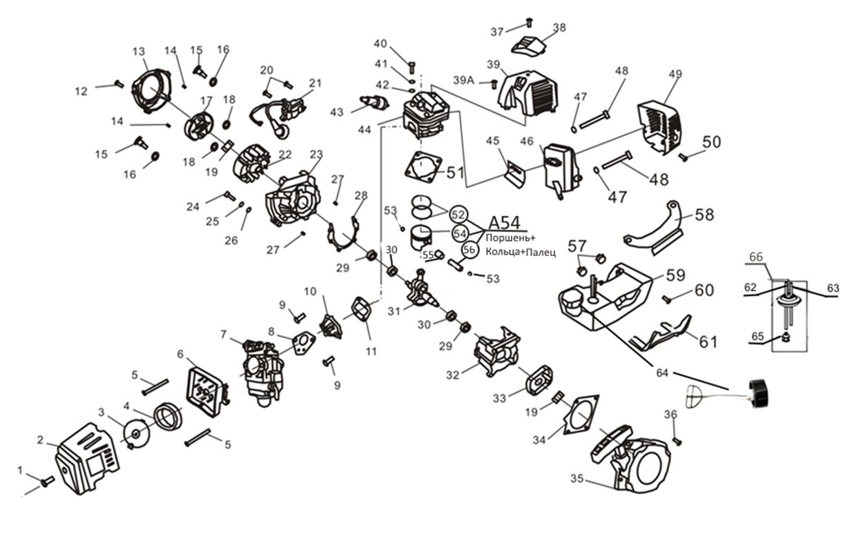 ЗАПЧАСТИ ДЛЯ ТРИММЕРА БЕНЗИНОВОГО ELITECH Т 43 (2017 ГОД) (ДВИГАТЕЛЬ)